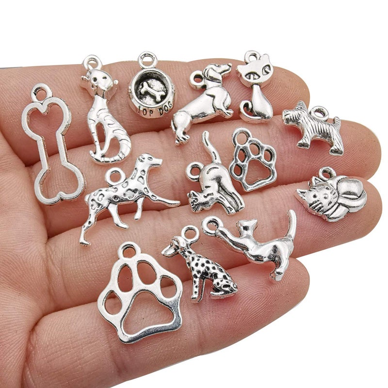 WOCRAFT 100g(80pcs) Craft Supplies Antique Silver Animals Cat Dog Pet Charms Pendants for Crafting, Jewelry Findings Making Accessory for DIY Necklace Bracelet (M293) - Image 3